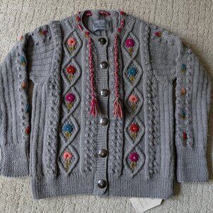 French Knot x Sundance Heritage Bloom Gray Sweater Cardigan Women's Small